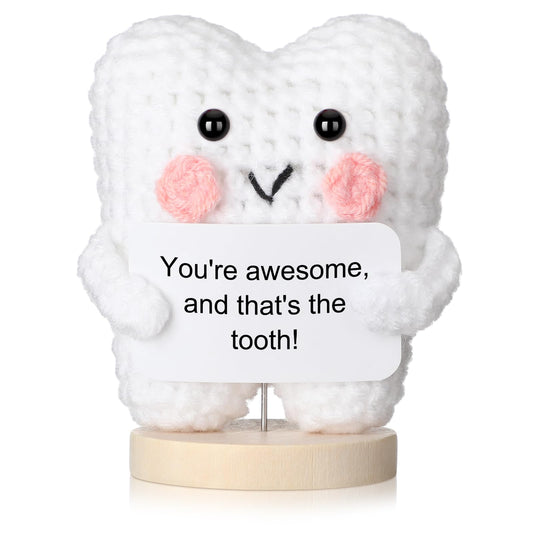 Simgoing Funny Tooth Doll Dental Hygienist Gifts Small Positive Cute Handmade Crochet Plush Doll with Card Dental Assistant Inspirational Gifts Dentist Nurse Appreciation Office Desk Decor(Classic)