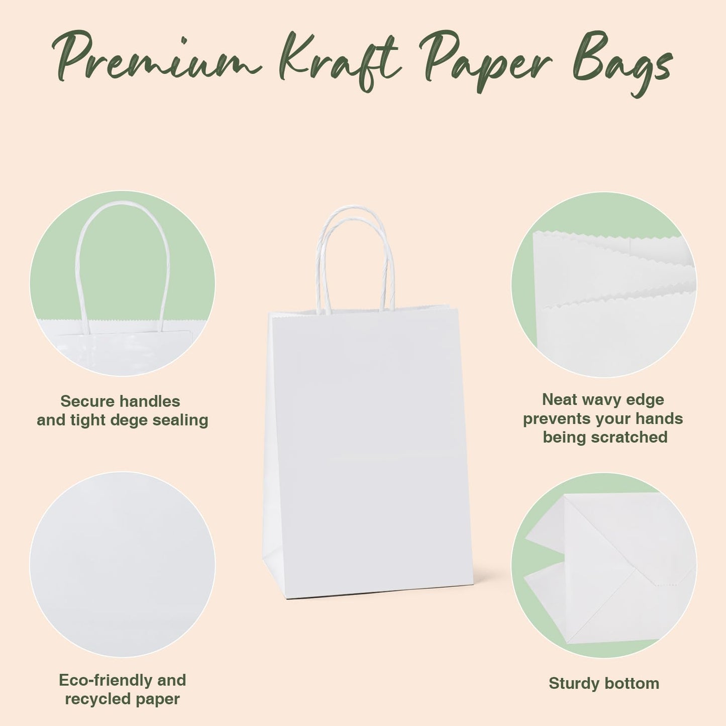 GSSUSA White Paper Bags with Handles 5.25 x 3.75 x 8 In, 20 Pack, Small Gift Bags for Shopping, Retail, Business, Wedding, Party Favor, Merchandise, Boutique and Craft Use