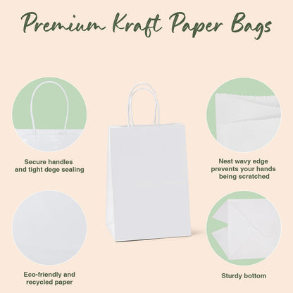GSSUSA White Paper Bags with Handles 5.25 x 3.75 x 8 In, 20 Pack, Small Gift Bags for Shopping, Retail, Business, Wedding, Party Favor, Merchandise, Boutique and Craft Use