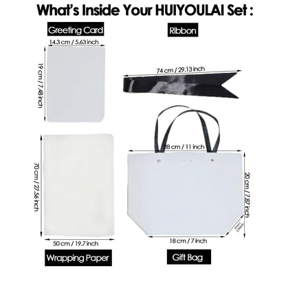 HUIYOULAI Classic White Small Gift Bag Set with Card, Tissue Paper & Ribbon Tie - 11x8x4 Premium Paper Bag for Birthday, Wedding, Bridal Shower, Luxe Favors