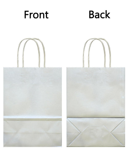 AZOWA Bronzing Silver Gift Bags Small Kraft Paper Bags with Handles (6.3 x 3.1 x 8.7 in, Silver, 12 Pcs)