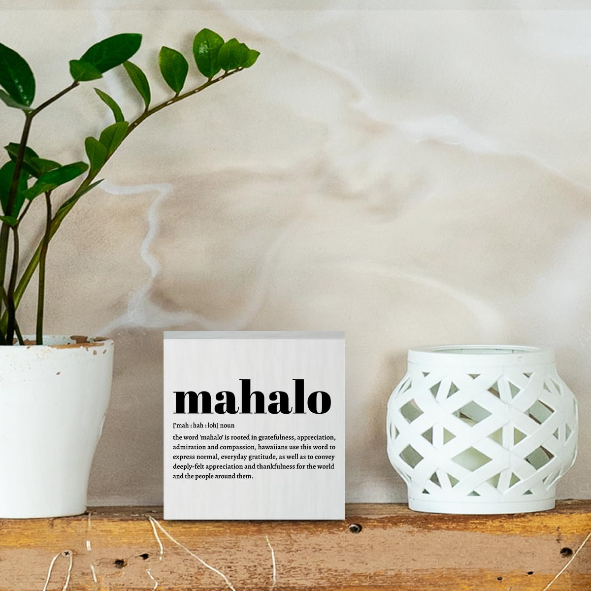 Mahalo Definition Hawaii Rustic Home Office Decor Wooden Box Sign, Inspirational Hawaiian Gifts for Christmas Thanksgiving North Island Decorative Office Desk Accessories Table Shelf Decor Plaque Sign