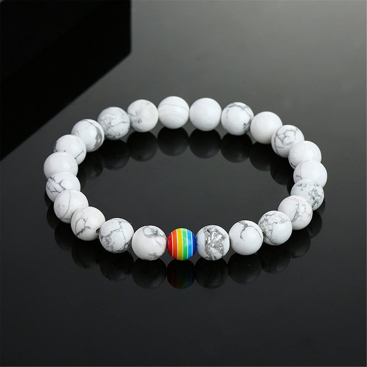 LGBT Natural Stone Bead Stretchy String Lesbian Gay Pride Bracelet Handmade Adjustable Rainbow Gemstone Seed for Men Women Friend LGBTQ Friendship Jewelry Birthday Gift