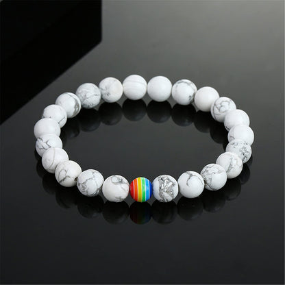 LGBT Natural Stone Bead Stretchy String Lesbian Gay Pride Bracelet Handmade Adjustable Rainbow Gemstone Seed for Men Women Friend LGBTQ Friendship Jewelry Birthday Gift
