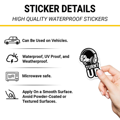 3 Pcs TURN'T UP Sticker – Cool DJ Microphone and Headphone Design Vinyl Decal Waterproof for Laptop, Water Bottle, Tumbler, Skateboard, Phone – Party Vibe Gift for Music Lovers – 3 Inch