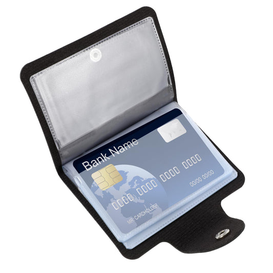 PU Leather Credit Card Organizer Slim (24 Small Cells for Memory Cards) Business Credit Card Book, Black Wallet Holder for Men Women, RFID Blocking Sleeve, Debit Cards Protector Organizer