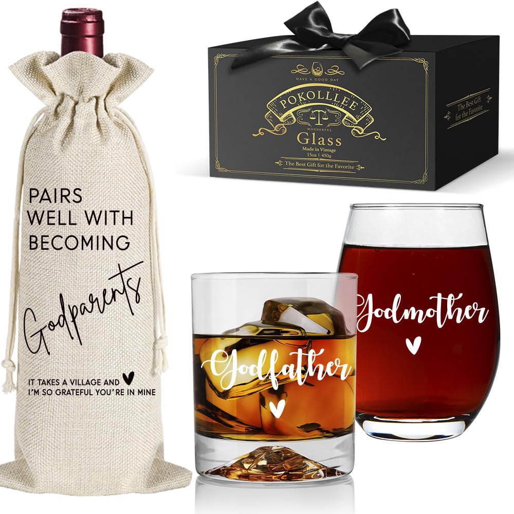 Godparents Proposal Gift - Will You Be My Godparents Wine Glass - Godparent Gifts for Baptism, Catholic Godmother Godfather Mothers Day Fathers Day Christmas Birthday Present from Godchild