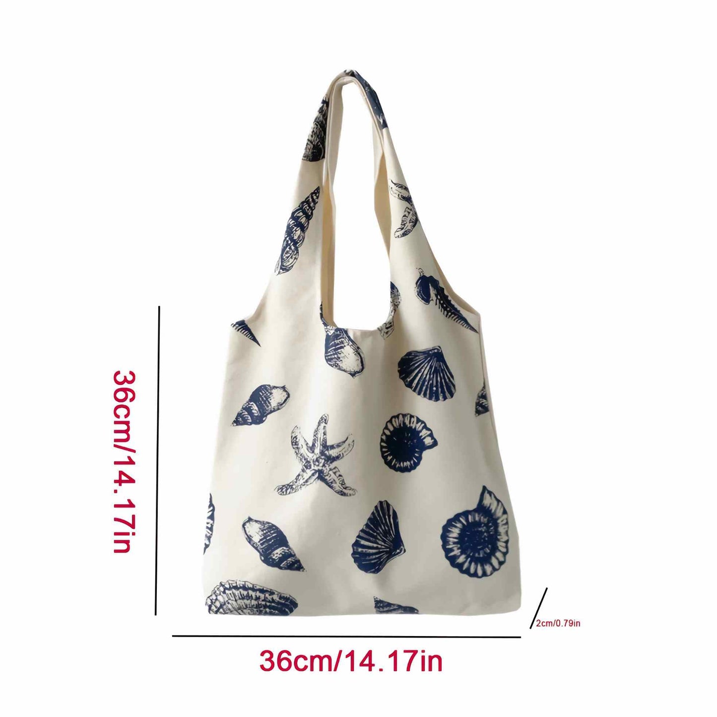 Beach Inspired Canvas Tote Bag For Women, Nautical Seashell And Starfish Print, Casual Shoulder Bag Aesthetic, Cute Small Book Tote, Portable Washable For Women Grocery Shopping Gift For Birthday Day