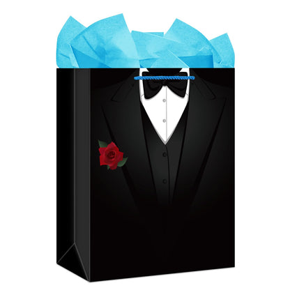 FLYAB Birthday Bags for Men - 11.5" Large Happy Birthday Present Bag with Handle and Tissue Paper for Men Groomsmen Wedding Bridal Retirement Graduation Showert Bags Party Favor