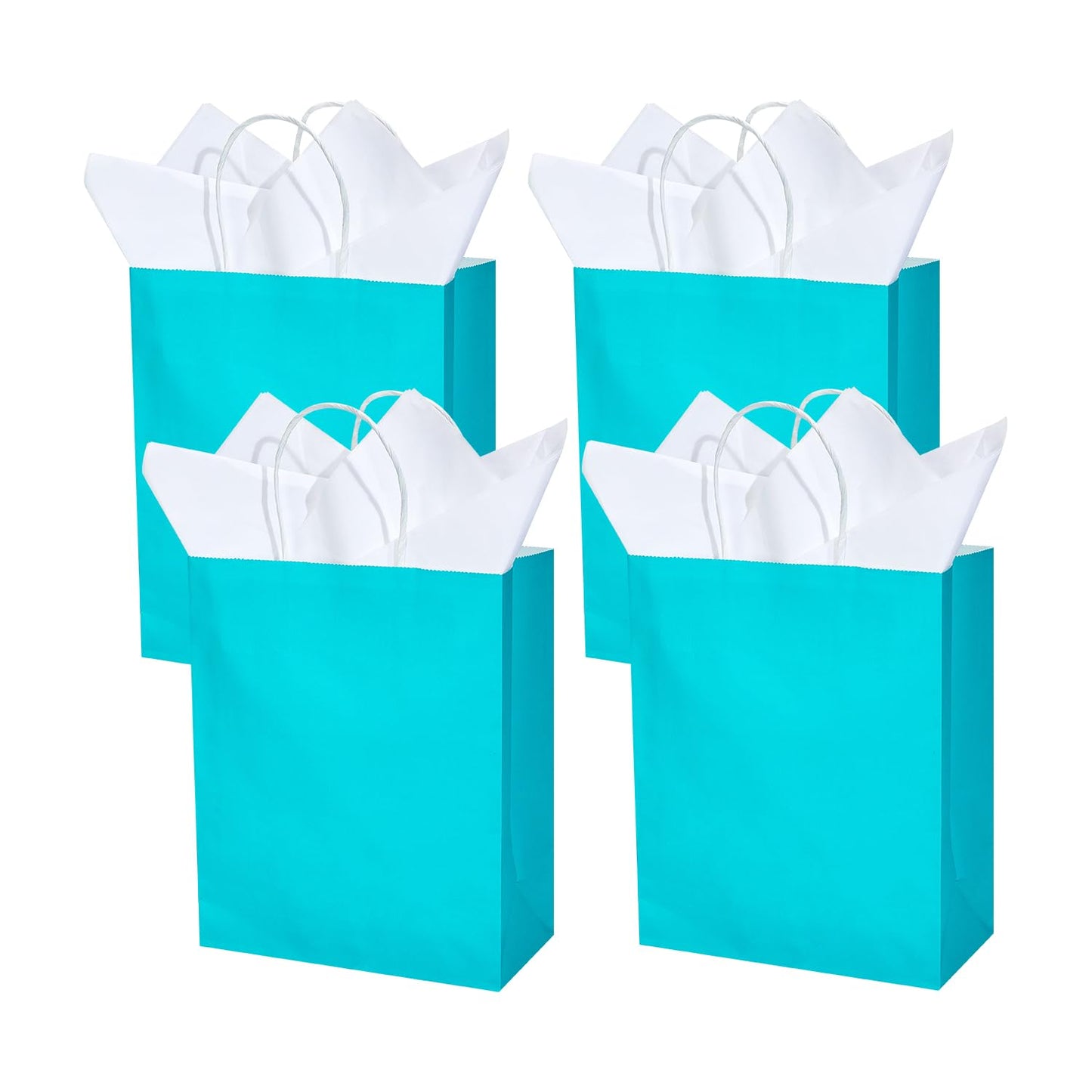 DjinnGlory 24 Pack Medium Size Teal Blue Paper Gift Bags with Handles 10x8x4 Inch and 24 Tissue Paper for Birthday Wedding Baby Bridal Shower Party Favors, Merchandise Shopping Bags