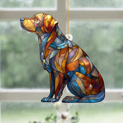 Acrylic Stained Glass Style Dog Ornament – Labrador Retriever Window Hanging Suncatcher, Pet Memorial Keepsake for Dog Lovers, Christmas Tree Decoration, Animal Decor Gift(Sun-07)