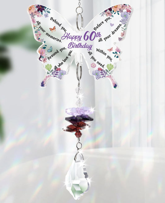 Funnli 60th Birthday Gifts for Women Crystal Suncatcher, 60th Birthday Decorations for Woman, 60 Year Old Bday Gift for Friends Sister Mom Grandma Window Hangings Home Decoration