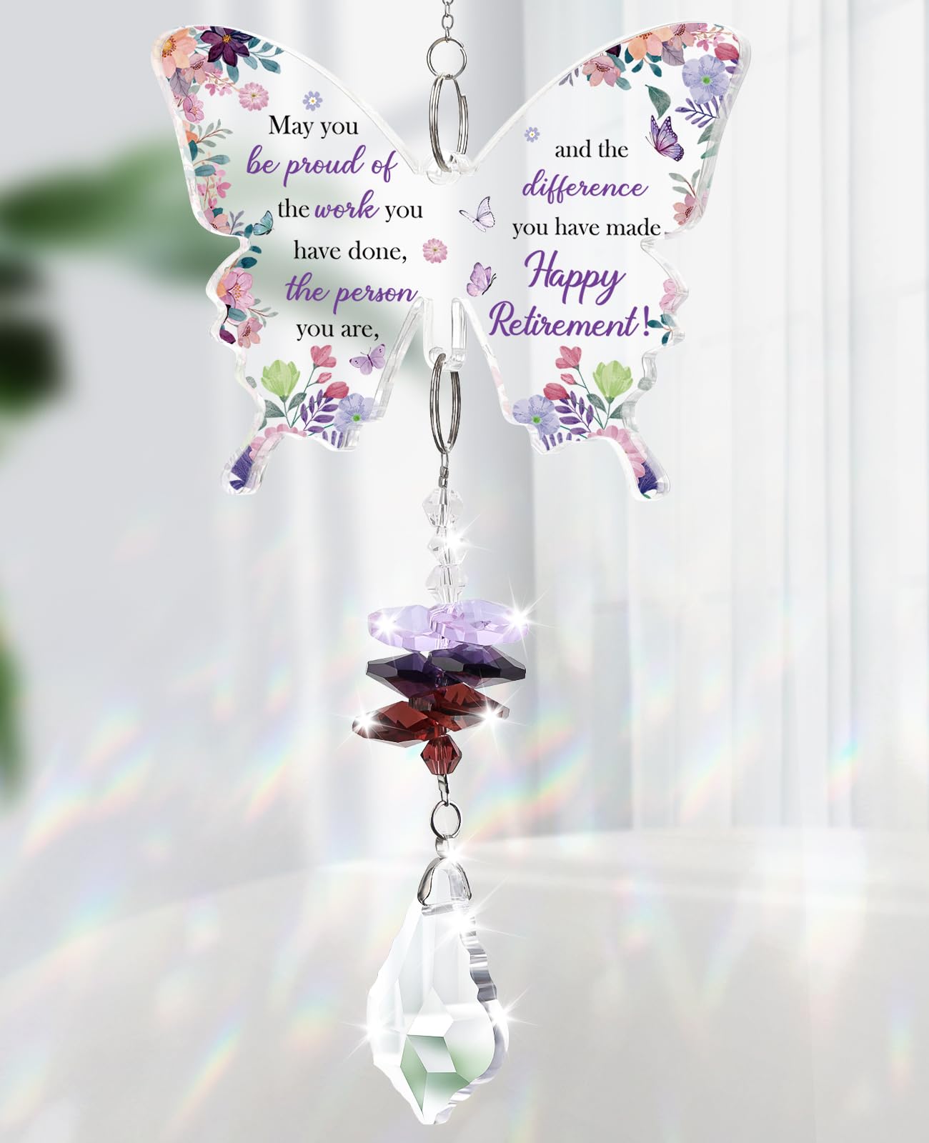 Funnli Retirement Gift for Woman Purple Crystal Window Hangings Decor, 2026 Retired Gifts, Retirement Gifts for Women Friends Coworkers Nurse Boss Employee Butterfly Acrylic Plaque