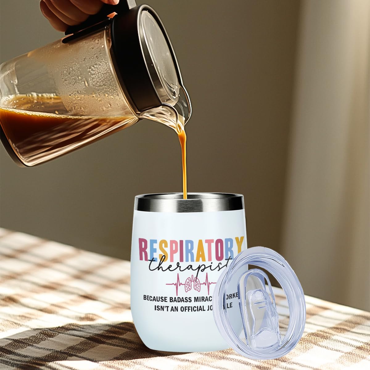 Respiratory Therapist Accessories Wine Tumbler, 12 oz Tumbler with Lid, Straw Insulated Wine Glass Stainless Steel Travel Coffee Mug,Respiratory Therapist Gifts RT Gift for Women Employee Christmas