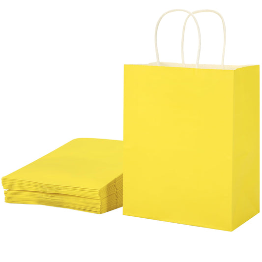 SUNCOLOR 25 Pack Yellow Gift Bags with Handles – 8x4.5x10 Medium Bags for Shopping, Retail, DIY, Wedding, Party Favors & Special Occasions