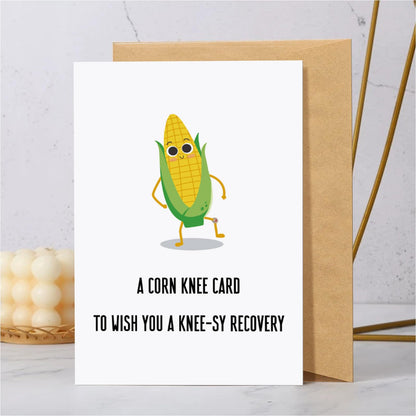 Funny Corn Get Well Soon Card for Family Friend, Knee Surgery Recovery Card for Him Her, Knee Replacement Gift for Patient, A Corn Knee Card to Wish You A Knee-sy Recovery