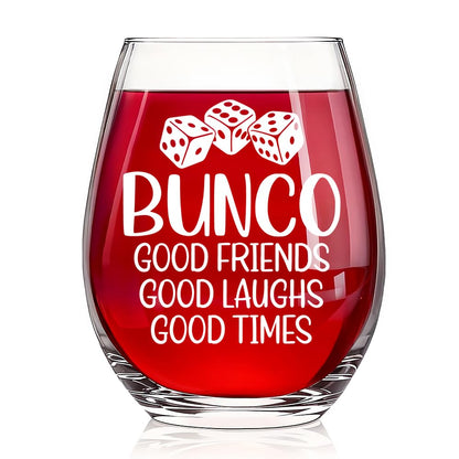 Bunco Good Friends Good Laughs Good Times Wine Glass, Bunco Game Night Party Wine Glass Gifts for Friends Board Game Lover, Bachelor Party Bridal Shower Gifts for Her Sisters BFF Friends