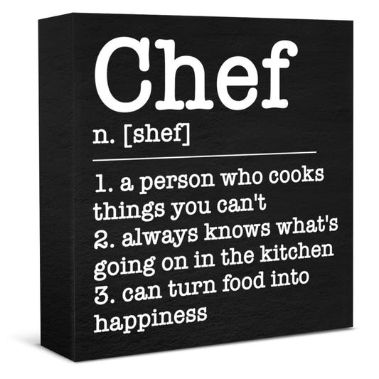 Chef Decor Chef Definition Wooden Box Sign for Home Kitchen Dinner Room Shelf Wall Decor, Cooking Gifts for Chefs Pastry Baker Culinary Student Teacher Cooking Lovers
