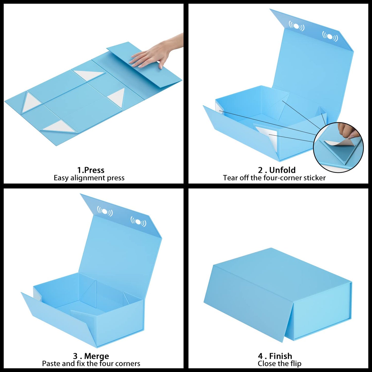 RYDDOY Blue Gift Box, 9.5x6x3'' Gift box for Presents with Lids Magnetic Closure Rectangle Collapsible for Bridesmaid Proposal Box, Wedding, Christmas, Halloween, Birthday Gift Packging