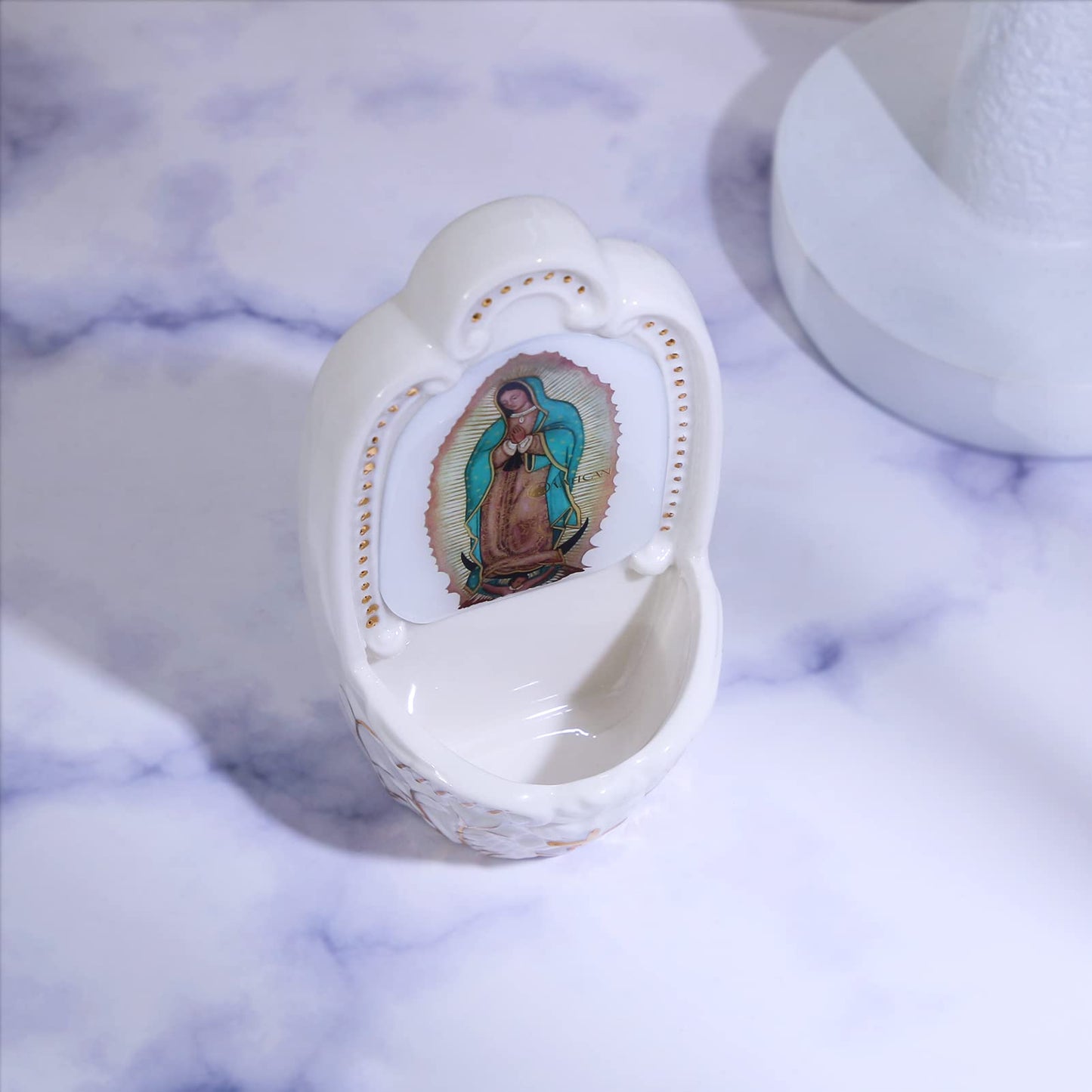 KOMI Porcelain Catholic Holy Water Font Our Lady of Guadalupe Holy Water Font for Entrance of Home Church Wall Hanging Decor Gift for First Communion Confirmation Housewarming Catholic