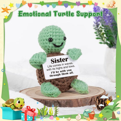 Xinezaa Stuffers for Teens Support Girls, Cute Crochet Turtle Gifts for Sister from Sister Brother, Graduation 2026 Gift for Sisters, Inspirational Gift for Older Younger Sisters, Long Distance Gifts