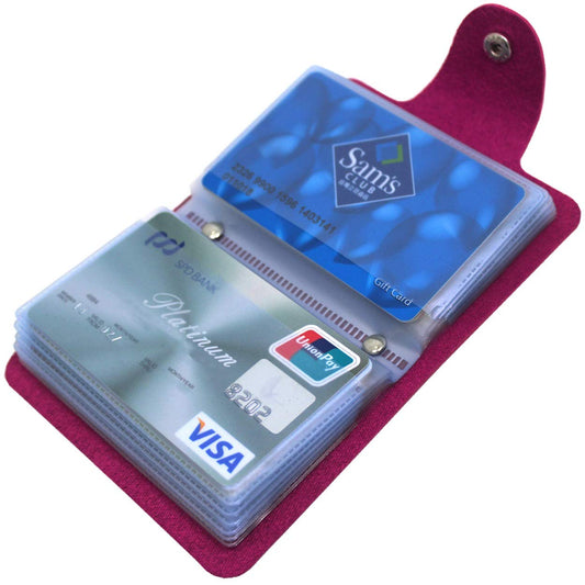 Credit Card Holder for Men & Women Bank Card Case with 24 Insert Slots (Rose Red)