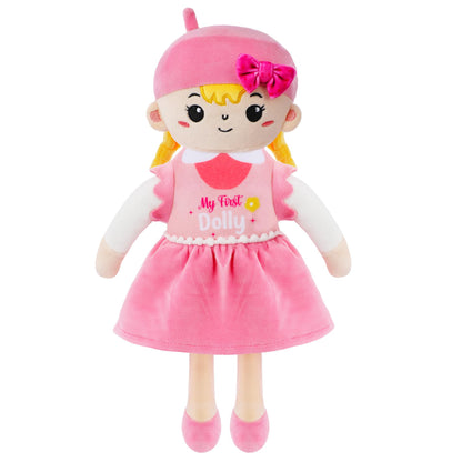 My First Girl Doll Gift - Soft Pricess Doll with Gold Hair for Year Old Baby Girl Sister Girl's Birthday Christmas Newborn Plush Gift for Toddler 12 Inch