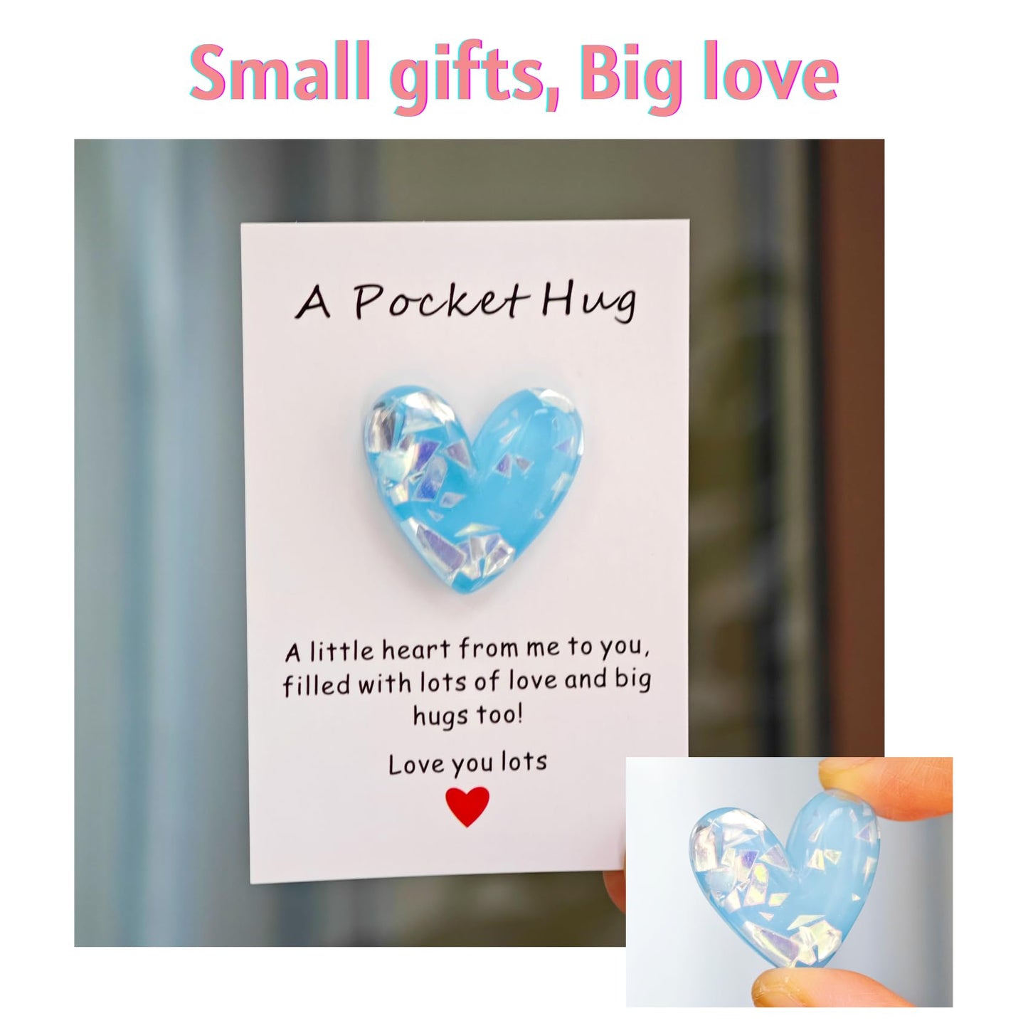 YOJO Pocket Hug Heart with Greeting Cards, Long Distance Relationship Gifts, Gifts for Boyfriend Girlfriend, I Love You Gift for Him Her (Blue)