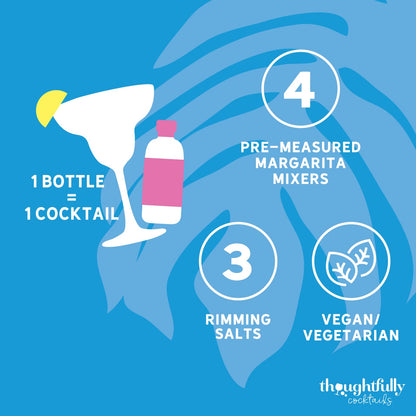 Thoughtfully Cocktails, Margarita Cocktail Therapy Gift Set, Pre-Measured Single Serve Mixers, Includes 4 Fruit Flavored Margarita Mixers and 3 Flavored Rimming Salts, Set of 7 (Contains NO Alcohol)