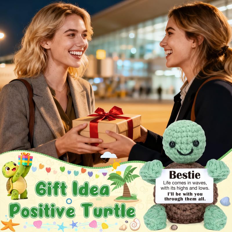 Xinezaa Friend Birthday Gifts for Bestie, Crochet Turtle, Friendship Long Distance Mothers Day Graduation Gifts for Women Girls Her Bestie Best Friend BFF Work Besties