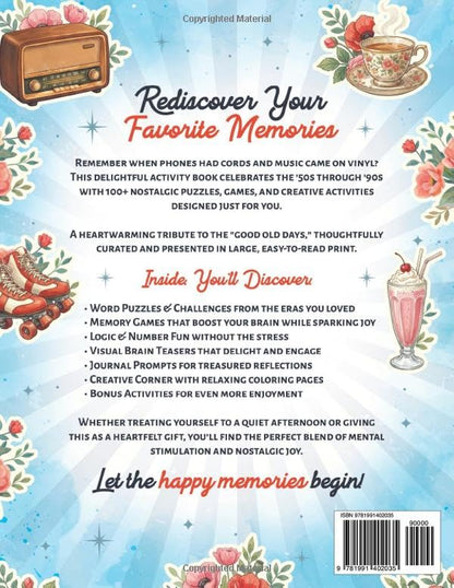 Happy Memories Activity Book for Senior Women: Stay Sharp, Have Fun & Relax with Large Print Nostalgic Puzzles, Brain Games & Creative Activities