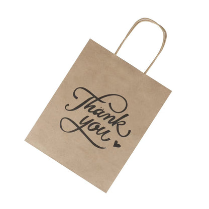 bagmad 100 Pack 8x4.75x10 Inch Medium Brown Paper Gift Bags with Handles Bulk, Thank You Kraft Paper Bags for Party Favors Grocery Retail Shopping Wedding Craft Sacks (Plain Natural, 100pcs Count)
