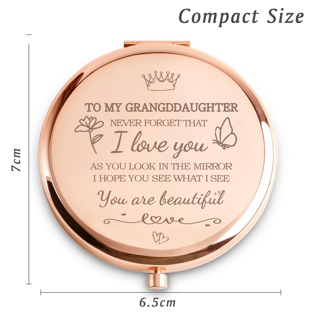 Granddaughter Gifts from Grandma Grandpa Grandparents, Personalized Gift for Granddaughter, Custom Compact Mirror for Birthday, Graduation, Mothers Day, Basket Stuffers