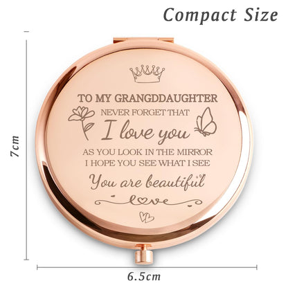Granddaughter Gifts from Grandma Grandpa Grandparents, Personalized Gift for Granddaughter, Custom Compact Mirror for Birthday, Graduation, Mothers Day, Basket Stuffers