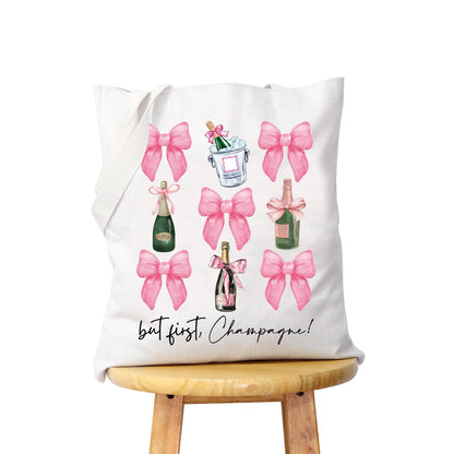 WCGXKO Champagne Gift But First Champagne Tote Bag Champagne Loving Gift Bachelorette Party Gift