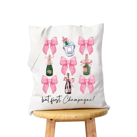 WCGXKO Champagne Gift But First Champagne Tote Bag Champagne Loving Gift Bachelorette Party Gift