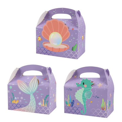 LAEYIAP 12Pcs Mermaid Party Favor Goodie Gift Boxes,Mermaid Party Goodie Bags,Handmade DIY Candy Box with Handle for Under the Sea Theme Birthday Party Decoration Supplies