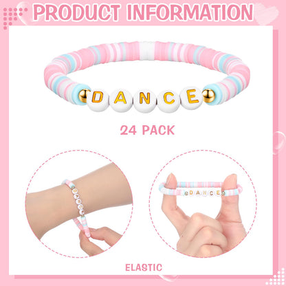 Blosssound 24 Pcs Dance Bracelets Bulk Dance Recital Gifts for Girls Friends Teachers Preppy Jewelry Bracelets for Dancer Party Favors Team Gift Colorful Dancer Ballerina Charm Jewelry