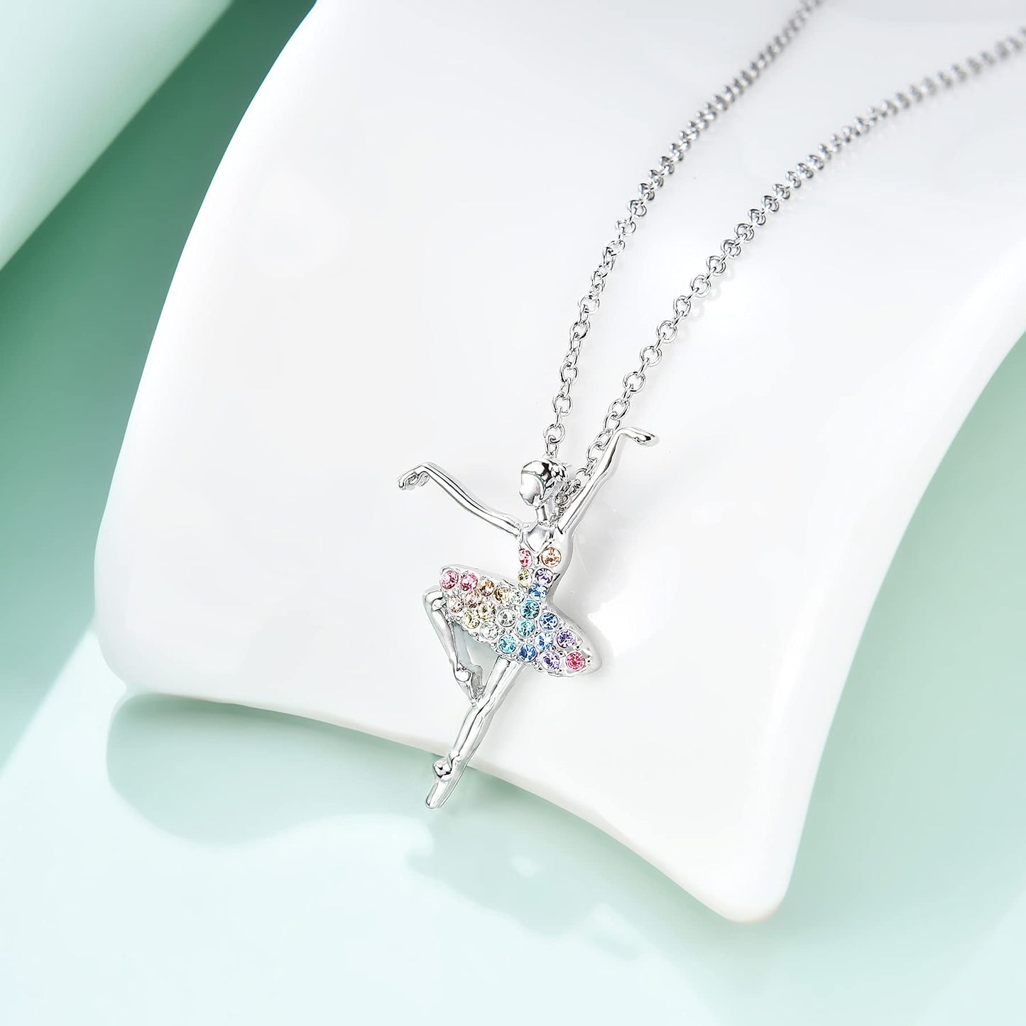 Girls Necklace Ballerina Ballet Recital Gifts for Women,Rainbow Dancer Dance Pendant Jewelry for Sister Mom Friends
