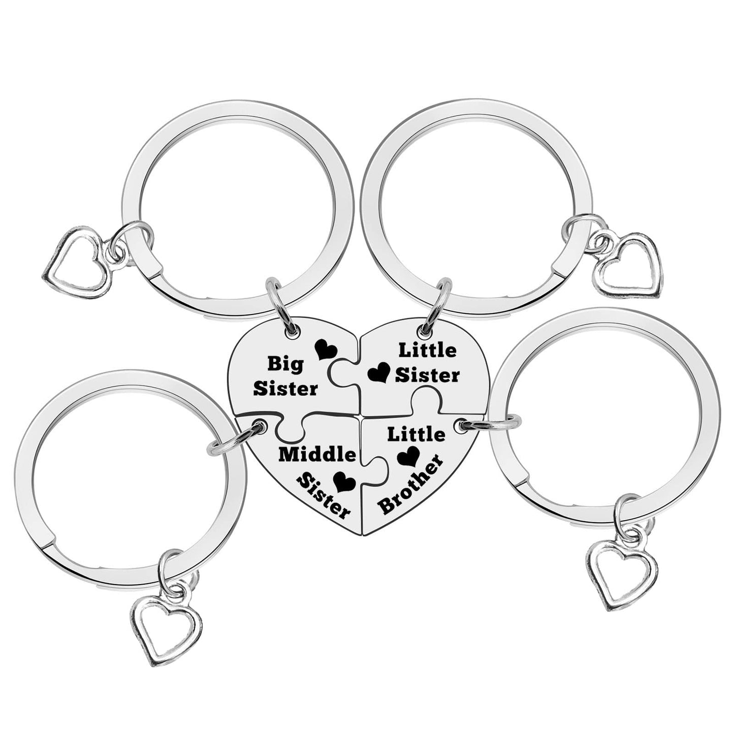 4 Pcs Matching Keychain Set - Sister & Brother Gifts for Siblings - Christmas & Birthday Present