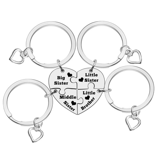 4 Pcs Matching Keychain Set - Sister & Brother Gifts for Siblings - Christmas & Birthday Present