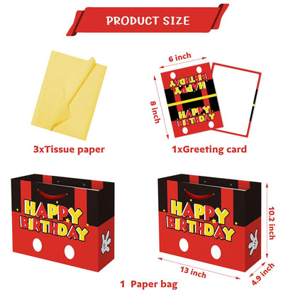 NF ORANGE Mouse Party Bag Inculde 13'' Large Tissue Paper Greeting Card, Red Mouse Theme Birthday Party Decoration