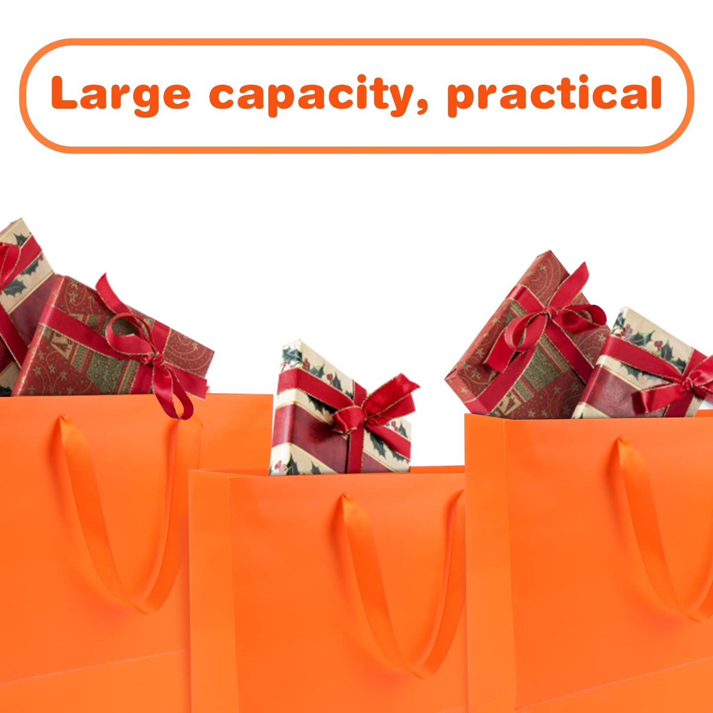 Welecom 20 Pcs Orange Paper Gift Bag Wide Handle Cardstock Paper Bags All-Occasion Paper Bags Heavy Duty Shopping Bags Reusable Business Bag Paper Gift Bags Take Out Bags with Tissue,11.8"*3.9"*9.84"