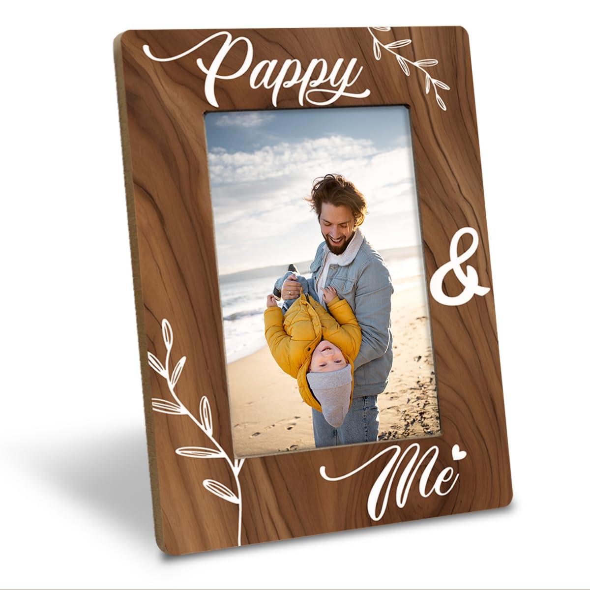 Pappy & Me Photo Frame Gifts for Pappy Dad Grandpa, Holds 4 x 6 Inch Photo, Farmhouse Wooden Picture Frame Gifts, Dad Gift for Birthday Christmas Father's Day, Family Photo Frame Decor