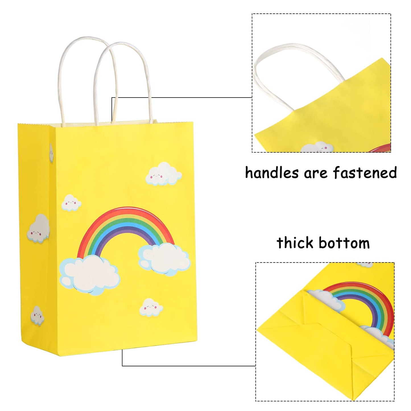 BLEWINDZ 32 Pcs Rainbow Goodie Bags with 32 Tissues - 8.7" Small Gift Bags with Handles for Kids Birthday Party Favors, Baby Showers and Party Supplies