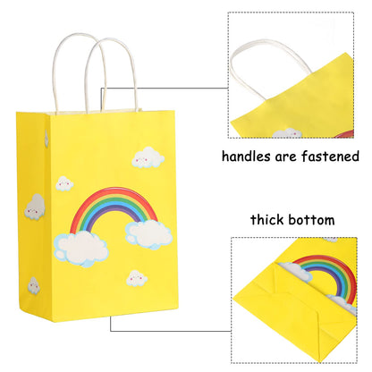 BLEWINDZ 32 Pcs Rainbow Goodie Bags with 32 Tissues - 8.7" Small Gift Bags with Handles for Kids Birthday Party Favors, Baby Showers and Party Supplies