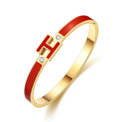 Gold Bracelets for Women, H Bangle Bracelet, Dainty 18K Gold Plated Stainless Steel Enamel Bracelet for Everyday, Work, Party, Stackable Gift for Mom, Wife, Girlfriend