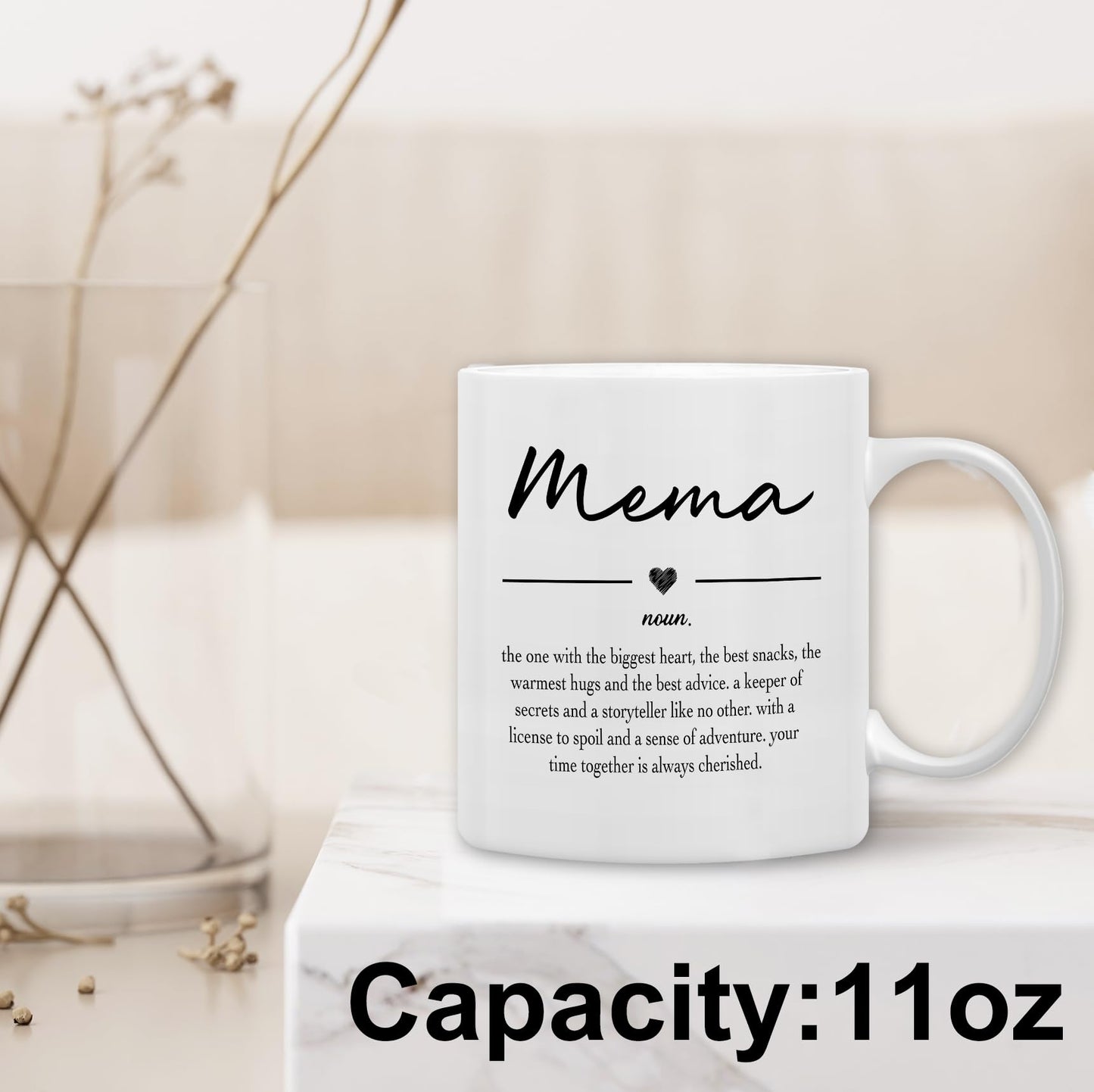 QASHWEY Mema Gifts Coffee Mug, Gifts for Memas Grandma from Grandkids Grandchildren, Grandma Coffee Mug, Mothers Day Mugs Tea Cup Gift for GrandmaMema, Mema Definition CoffeeCup Ceramic 11oz