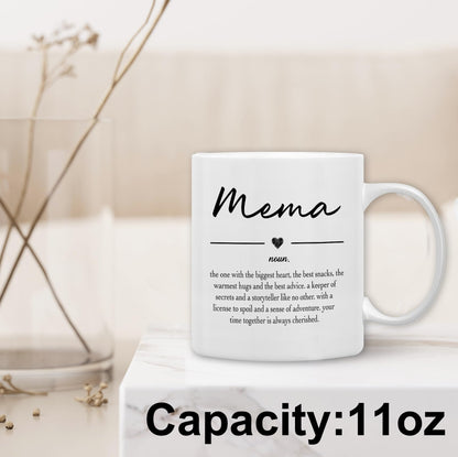 QASHWEY Mema Gifts Coffee Mug, Gifts for Memas Grandma from Grandkids Grandchildren, Grandma Coffee Mug, Mothers Day Mugs Tea Cup Gift for GrandmaMema, Mema Definition CoffeeCup Ceramic 11oz