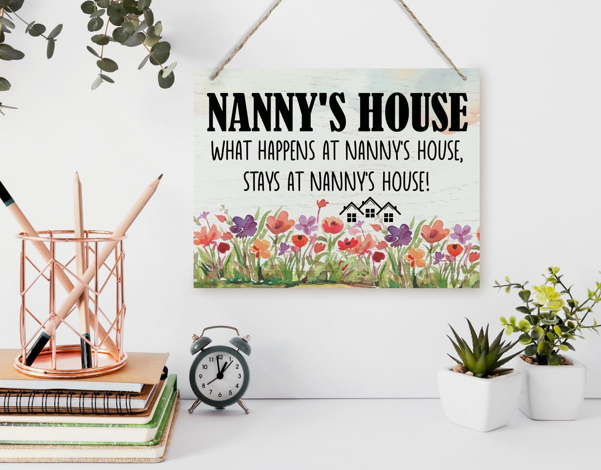Rustic Sign, Mother's Day Gift, Grandma's Gift, Mom's Gift, Hanging Printed Wood Wall Art Sign Decor, Nanny's House What Happens At Nanny's House, Stays At Nanny's House, Sign Gift for Grandma